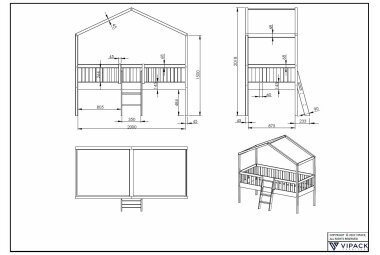 Hausbett mit Leiter Kapua 209x120x202 Kinderbett Massivholz Weiß 17695