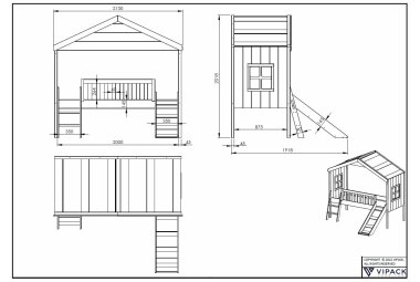 Hausbett mit Rutsche Kathye 213x192x202 Massivholz+MDF Weiß 17696