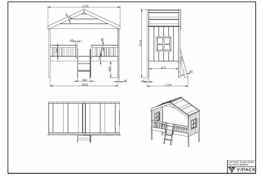 Hausbett mit Leiter Katine 213x120x202 Massivholz+MDF Weiß 17697