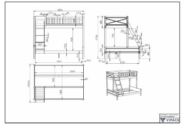 Etagenbett Karyl 208x158x175 Familienbett Massivholz Weiß 17700