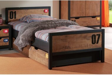 Einzelbett Kameko 209x97x75 Massivholz+MDF Schwarz/Natur...