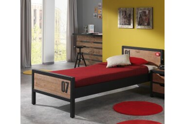 Einzelbett Kameko 209x97x75 Massivholz+MDF Schwarz/Natur...