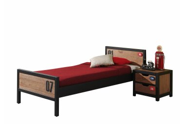 Einzelbett Kameko 209x97x75 Massivholz+MDF Schwarz/Natur...