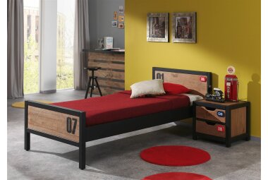 Einzelbett Kameko 209x97x75 Massivholz+MDF Schwarz/Natur...