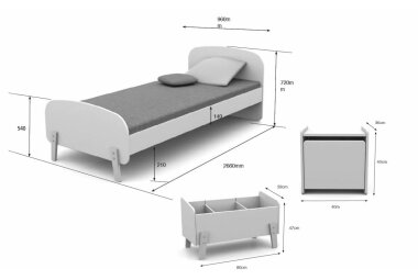 Kinderzimmer Set Karilynn 206x95x73 Massivholz+MDF hellgrau 17746