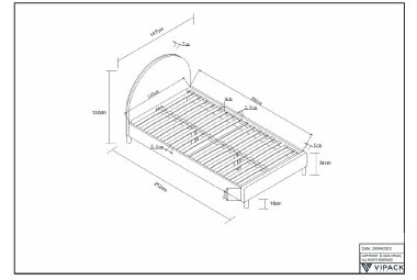 Polsterbett Karlotta 147x212x132 Einzelbett Holzwerkstoff Grau 17785