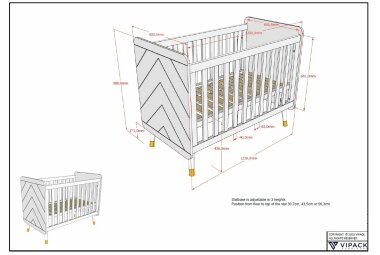 Babybett Kamillah 124x68x96 Gitterbett MDF Satin Weiß 17862