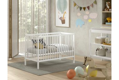 Babybett Kara-lynn 124x65x84 Gitterbett Massivholz Buche Weiß 17885