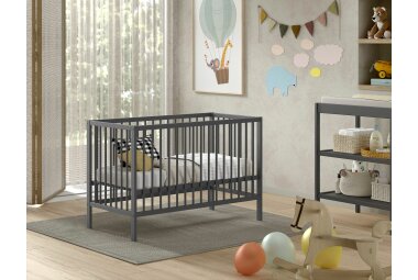 Babybett Kara-lynn 124x65x84 Wiege Massivholz Buche Anthrazit 17886