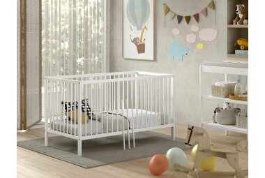 Babybett Kara-lynn 144x76x84 Gitterbett Massivholz Buche Weiß 17888