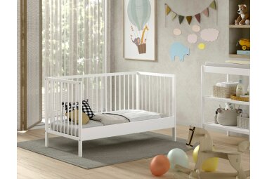 Babybett Kara-lynn 144x76x84 Gitterbett Massivholz Buche Weiß 17888