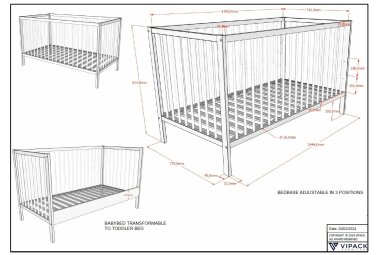 Babybett Kara-lynn 144x76x84 Gitterbett Massivholz Buche Weiß 17888