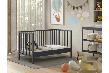 Babybett Kara-lynn 144x76x84 Wiege Massivholz Buche Anthrazit 17889