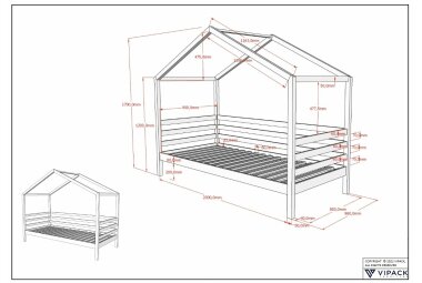 Hausbett Katrein 210x96x170 Kinderbett Massivholz Weiß 17940