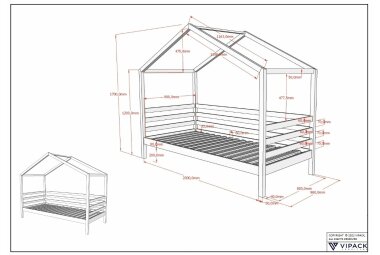 Hausbett Katrene 210x96x170 Kinderbett Massivholz Weiß 17941