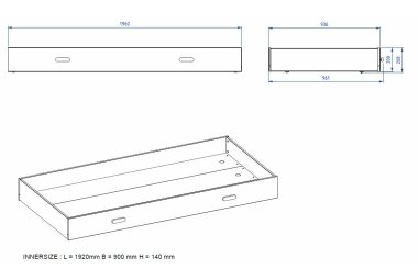 Bettschublade Karilynn 194x94x20 MDF+Holzwerkstoff Weiß 17145