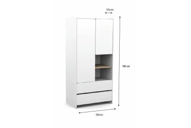 Kleiderschrank Karilynn 90x55x180 Schrank MDF+Massivholz Weiß 17149