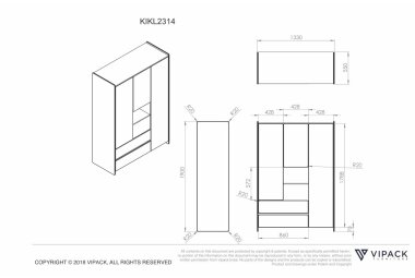 Kleiderschrank Karilynn 133x55x190 Schrank MDF+Massivholz Weiß 17150