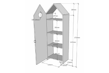 Regalschrank Kania 58x37x171 MDF+Holzwerkstoff Weiß /Pink  17277