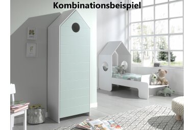 Regalschrank Kania 58x37x171 MDF+Holzwerkstoff Weiß /Mint  17280