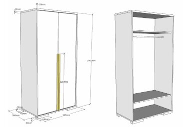 Kleiderschrank Kariotta 99x56x195 Holzwerkstoff Weiß/Buche 17306