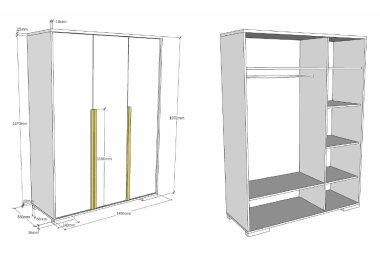 Kleiderschrank Kariotta 146x56x195 Holzwerkstoff Weiß/Buche 17308