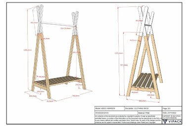 Kleiderständer Karilynn 74x50x132 Ablage Massivholz Natur/Weiß 17805