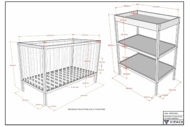 Babyzimmer Set Kara-lynn 124x65x84 Massivholz Buche Natur 17890