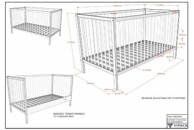 Babyzimmer Set Kara-lynn 144x76x84 Massivholz Buche Weiß 17894